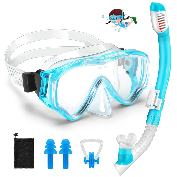 Schnorchelset Kinder, HIKOTEY Trocken Schnorchelset Kinder Anti-Fog Panorama, Anti-Leck Tauchmaske D