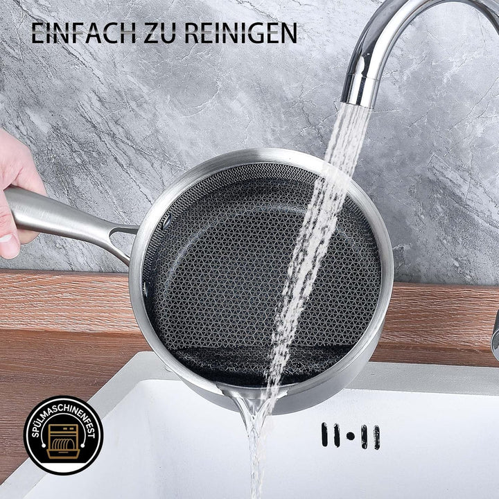 LOLYKITCH Edelstahl Kochtopf 16+18cm mit Deckel, Antihaft Stielkasserolle, Topfset, Kochtopf Indukti