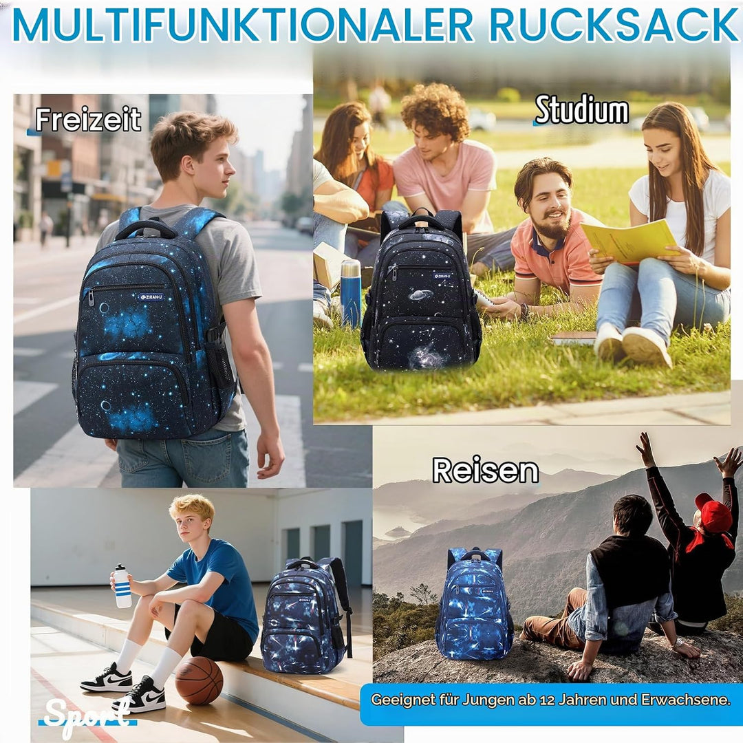 Amythe Schulrucksack Jungen Teenager Schulranzen, Schultasche mit Trolleygurten 16 Inch Wasserdicht