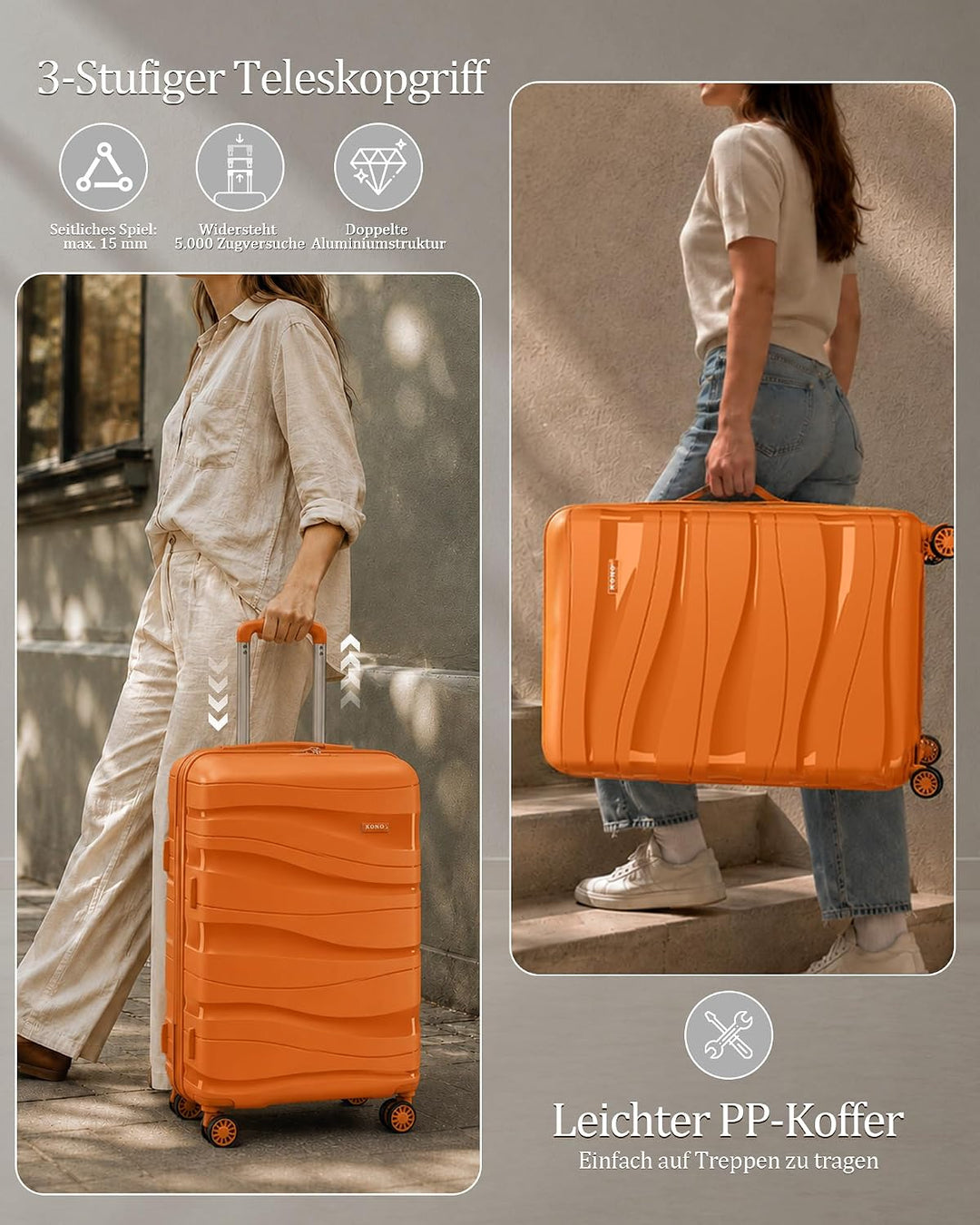 KONO Gross Koffer 75cm Leicht Reisekoffer aus Polypropylen Hartschale Koffer mit 4 Rollen und TSA Sc