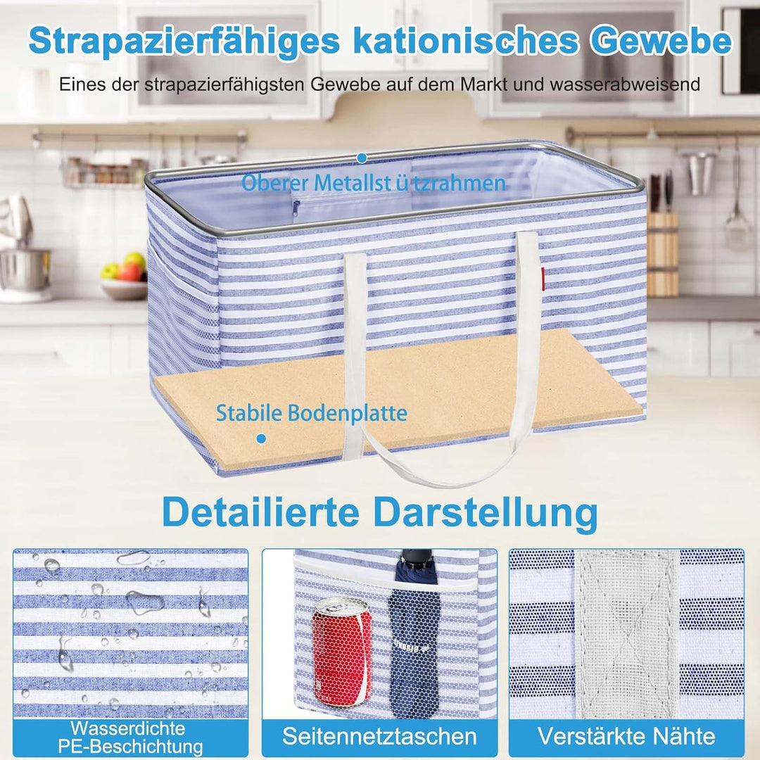 Einkaufskorb Faltbar, Stehende Einkaufstasche mit Metalldrahtrahmen und Verstärktem Boden, Korb Eink