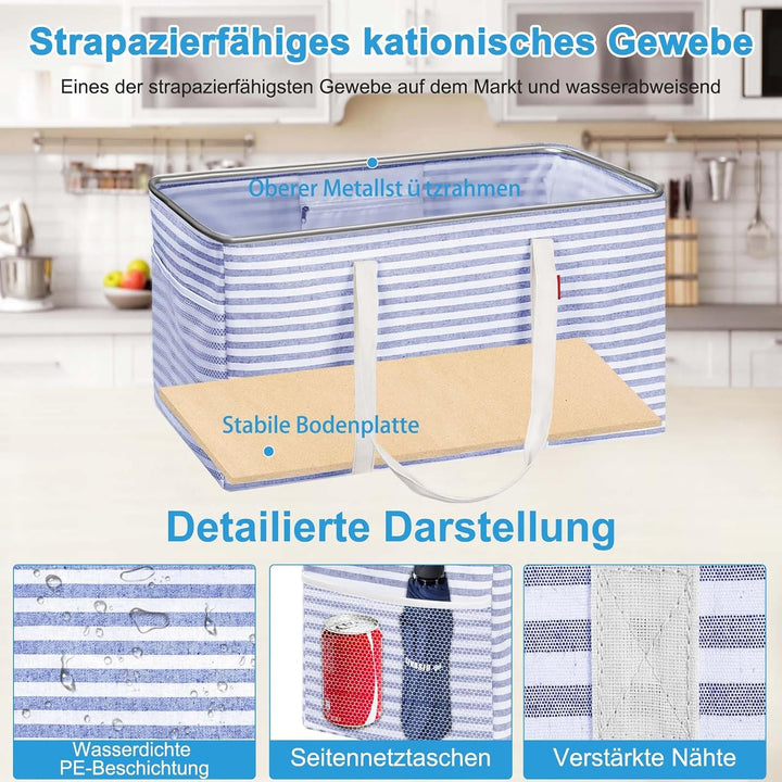 Einkaufskorb Faltbar, Stehende Einkaufstasche mit Metalldrahtrahmen und Verstärktem Boden, Korb Eink
