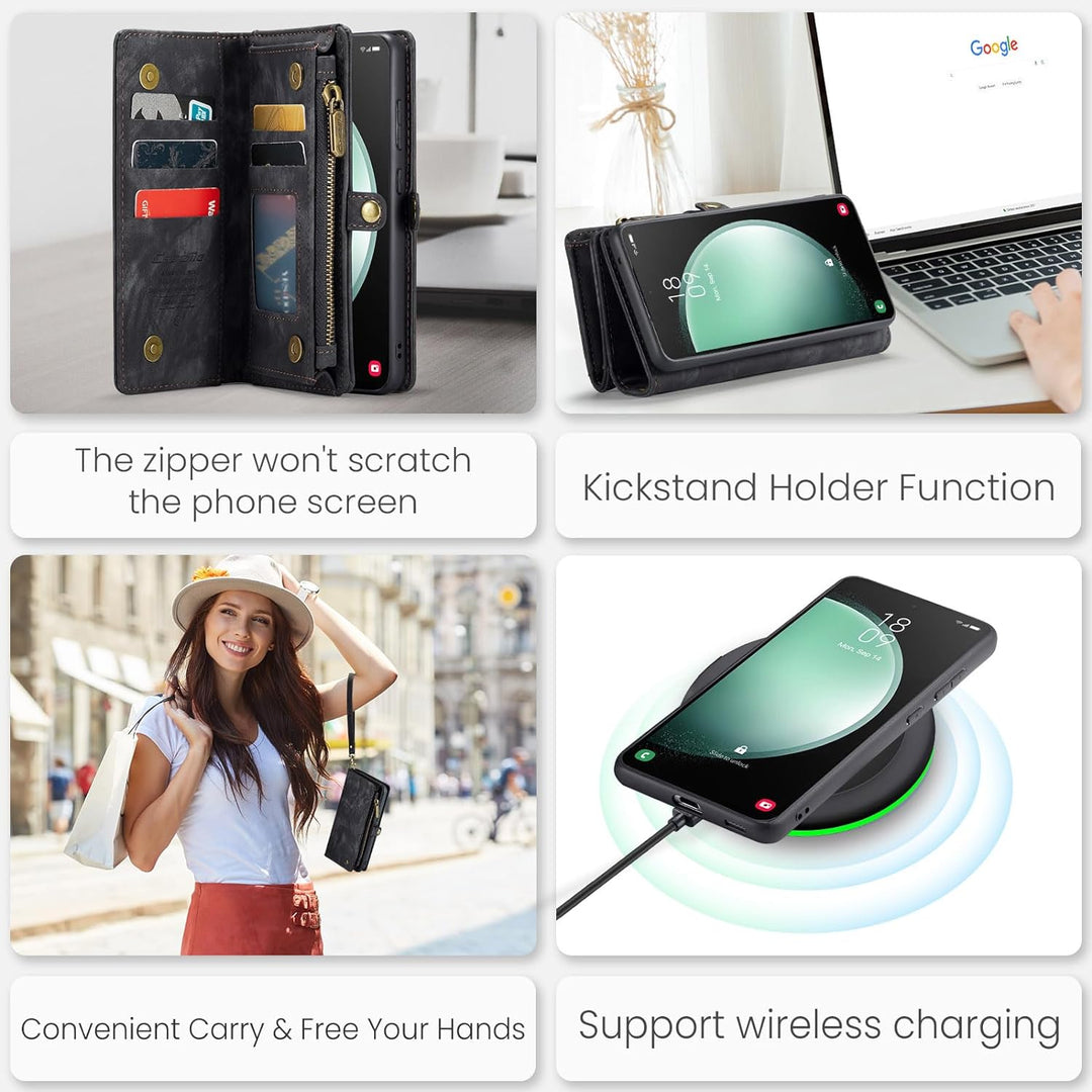 UFinetech für Samsung S23 FE Hülle, Stossfest Kartenfach Magnetisch Abnehmbare Tasche Samsung Galaxy