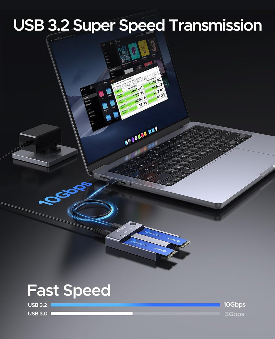 ORICO NVMe Clone Dockingstation M.2 Dual- Bay 10Gbit/s mit Offline-Clone Duplikatorfunktion ,USBC NV