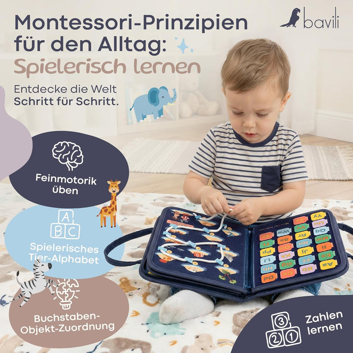 Montessori Busy Board ab 3 Jahre - 8 interaktive Seiten mit Deutschen Inhalten - Montessori Spielzeu