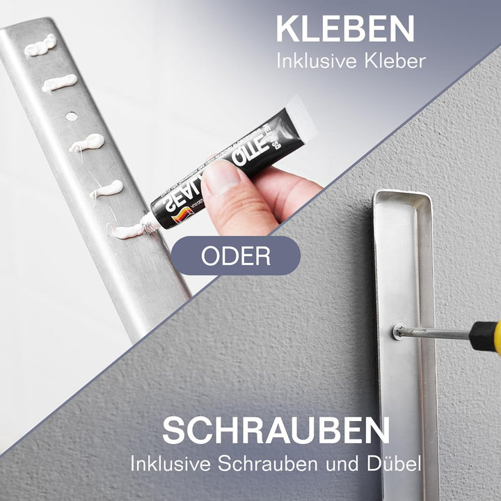 Premium Handtuchhalter ohne Bohren oder mit für Bad | Handtuchstange weit von einander = trockenes B