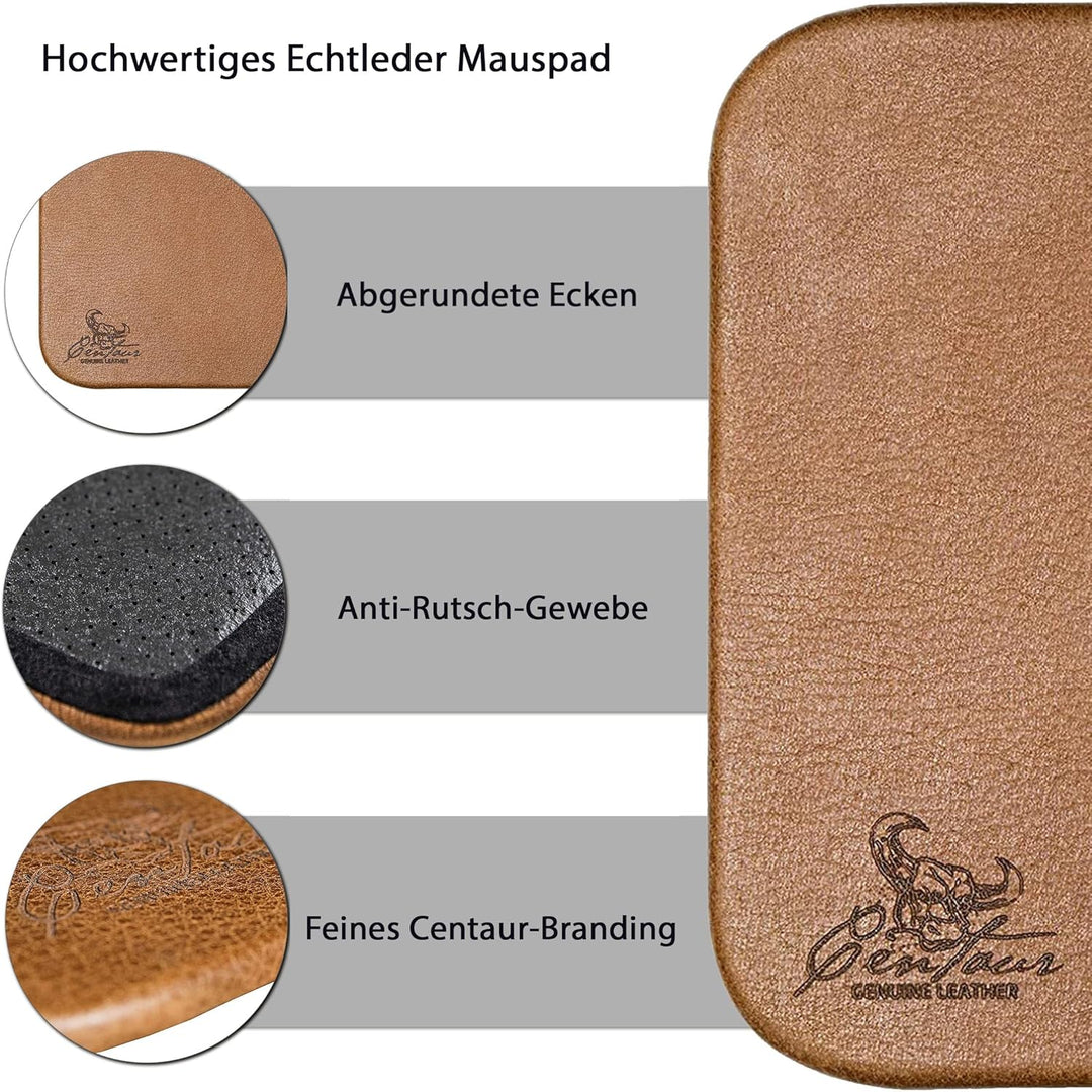 Centaur - Hochwertiges Leder Mousepad 25x18 cm Cognac Vintage - Vintage Mauspad aus echtem Leder - U