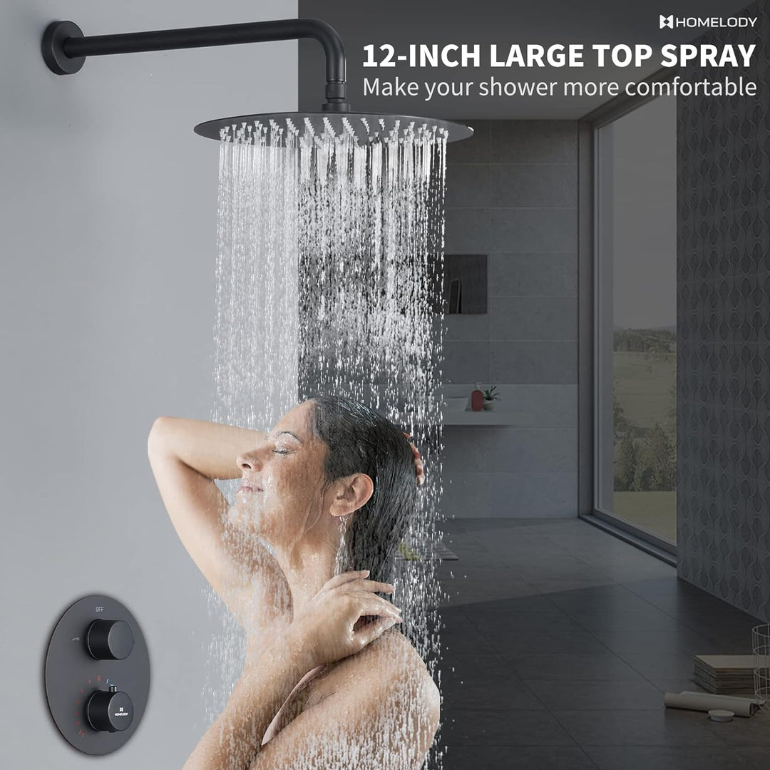 HOMELODY Schwarz Duscharmatur Regendusche Unterputz Duschsystem mit Thermostat,Unterputz Duscharmatu