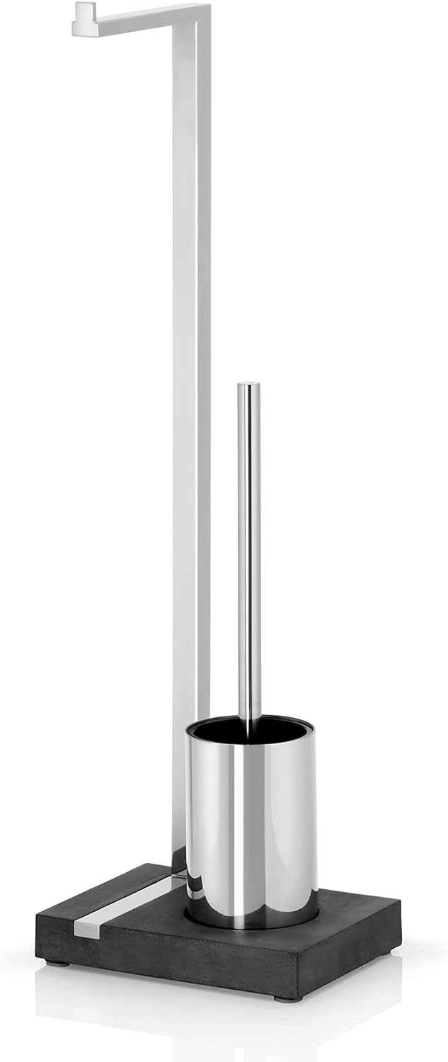 blomus -MENOTO- Stand WC-Garnitur aus poliertem Edelstahl, freistehender Toilettenbutler, platzspare