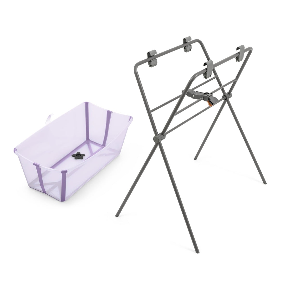 Stokke Flexi Bath (Lavender) + Flexi Bath Stand - Babybadewanne für Babys bis 10 kg - Faltbar, langl