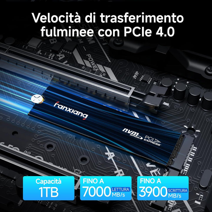 fanxiang NVMe SSD 1TB, M.2 PCIe Gen4x4 Gaming Solid State Laufwerk, 7100MB/s Lesen, 6100 MB/s Schrei