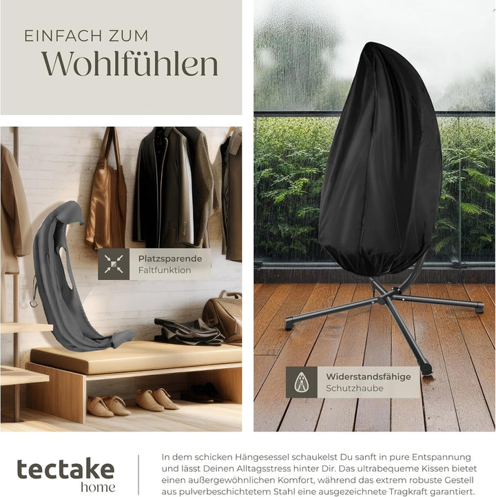 tectake® Hängesessel mit Gestell, Indoor oder Outdoor, Schaukel Sessel mit Kissen + Rückenkissen, Sc