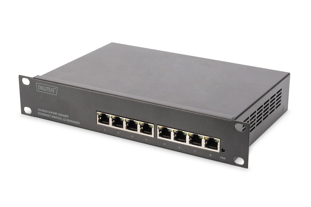 DIGITUS Gigabit Ethernet Netzwerk-Switch - 10 Zoll - 8 Ports - L2+ Managed - VLAN, Link Aggregation