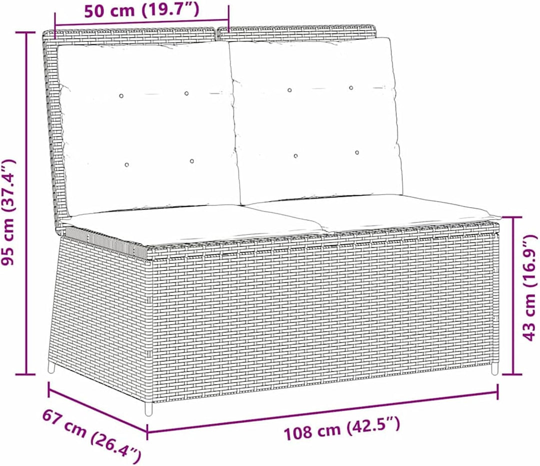 Homgoday Gartenliegebank mit Verstellbarer Rückenlehne - Poly-Rattan, Braun, 108 cm Sitzfläche, für