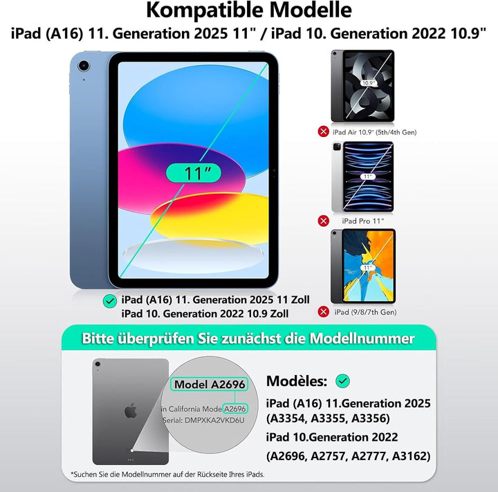 Hülle Tastatur für iPad (A16) 11/10 Generation (2025/2022) 11/10.9 Zoll | Mit Trackpad Magnetisch Ab