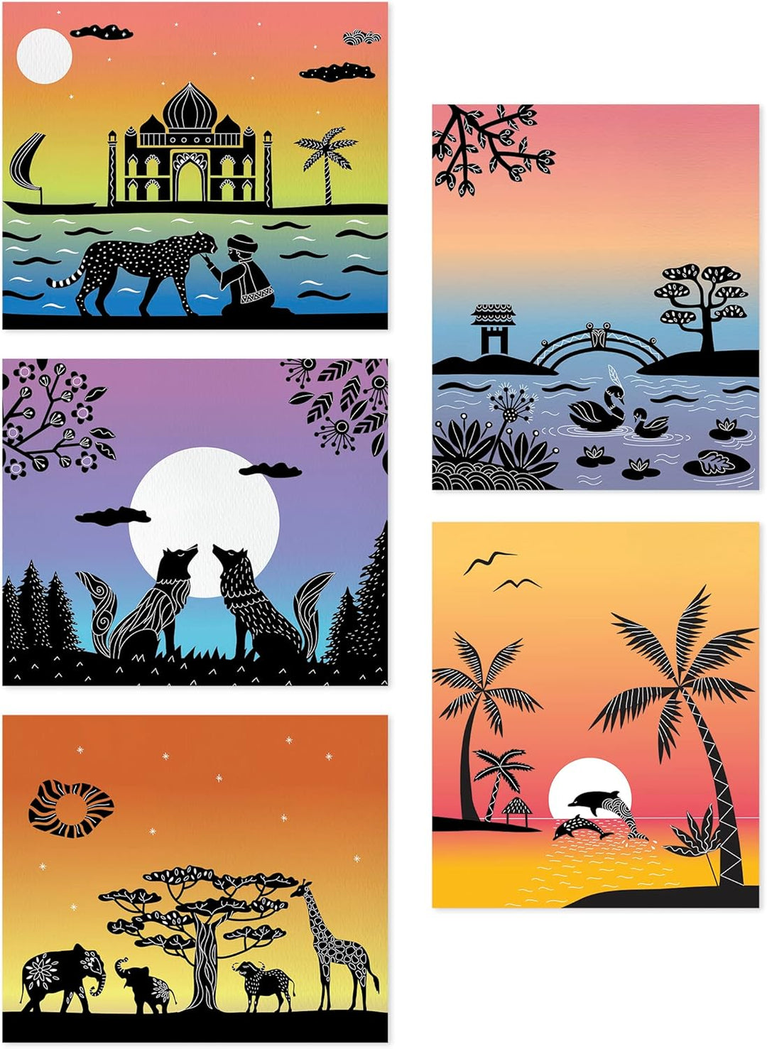 Janod - Sunset Lover - I Love Creativity - 5 Bilder zum Erstellen - Aquarell- und Schablonenmalerei