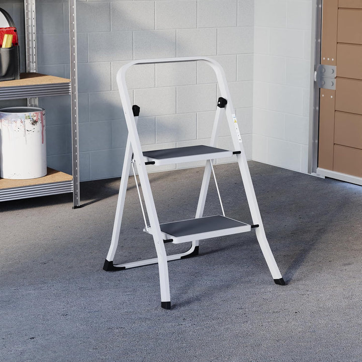 Home Vida Leiter mit 2 Stufen, Stahl, tragbar, klappbar, robust, 2 Stufen