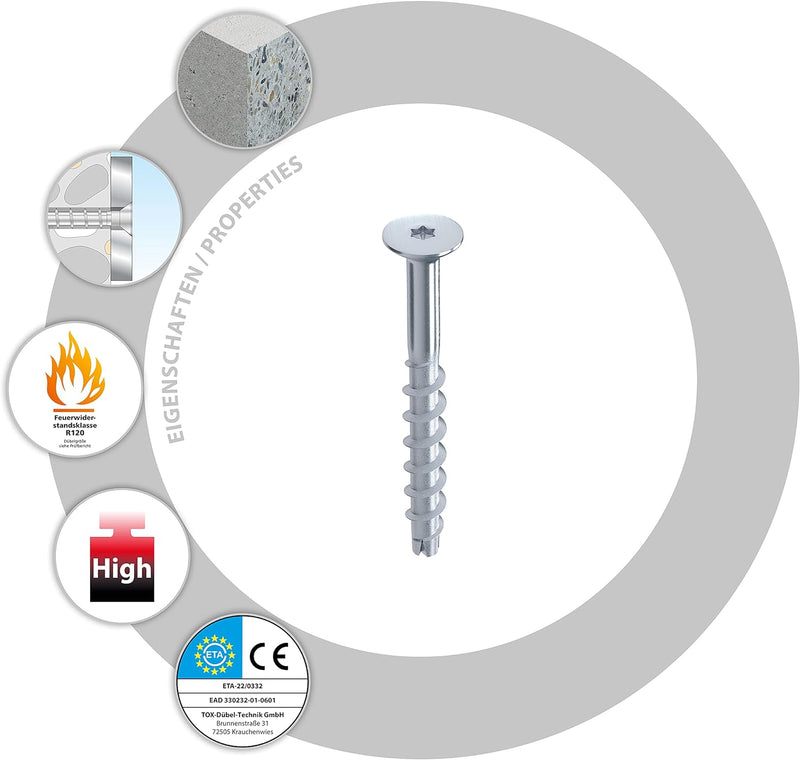 TOX Schraubanker Sumo Max 1 SK A4 8x80 mm, Senkkopf, nichtrostender Stahl A4 für verschiedene Einbau
