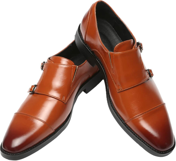 ANUFER Männer Smart Monk Brogues Formale Abendschuhe Aus Echtem Leder mit Holzabsatz 37 EU Braun Kun