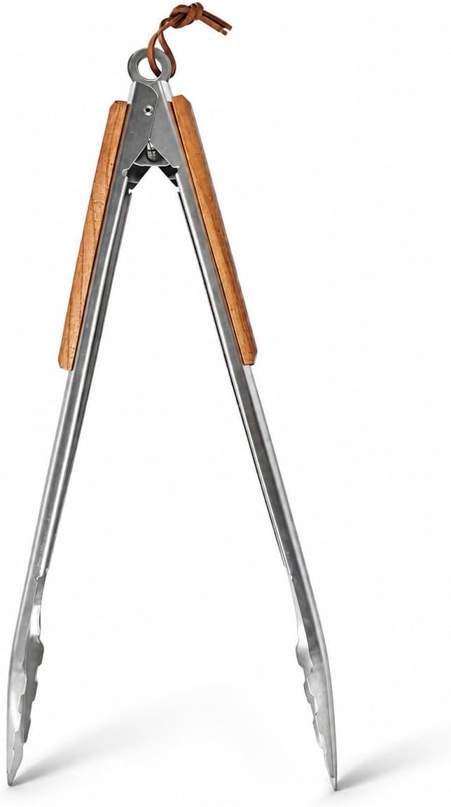 GEDA Grillzange, 45cm, Edelstahl mit Holzgriff, Verschlusssystem, Aufhänge-Ösen Grillzange 45cm, Gri
