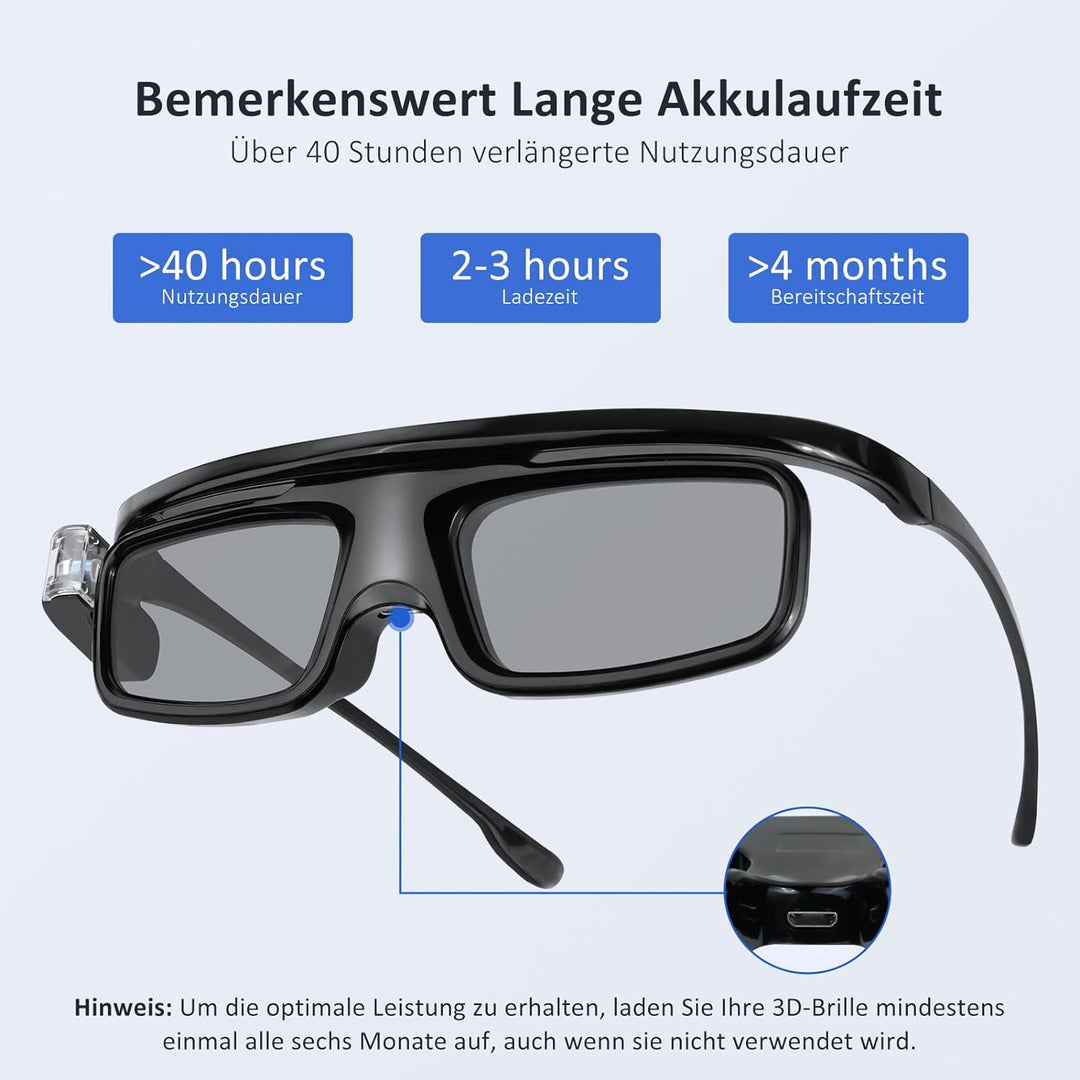 NexiGo DLP-Link 3D-Brillen, wiederaufladbare 3D-Aktiv-Shutter-Brillen kompatibel mit Aurora, Aurora