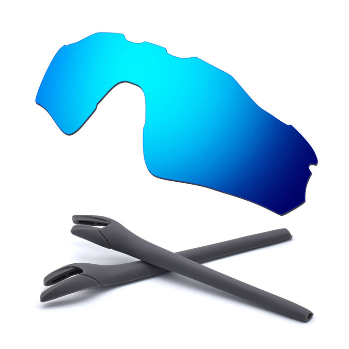 HKUCO For Oakley Radar EV Path Blue Polarized Replacement Lenses And Grey Earsocks Rubber Kit