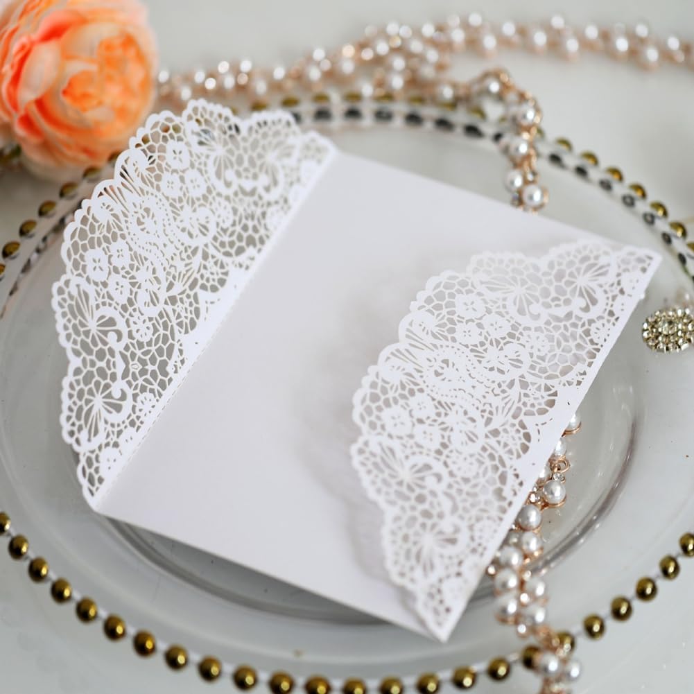 10 Stück Hochzeitseinladungen Laser Geschnittene Einladungskarten mit Bedruckbaren Papier und Umschl