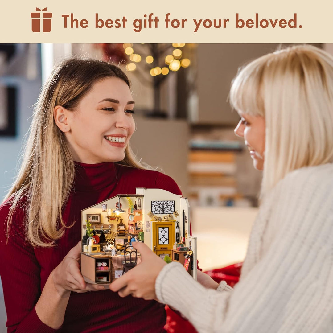 Rolife Puppenhäuser Miniatur Haus Kit mit Möbeln und LED-Licht Puppenhaus Holz Modellbausätze für Er