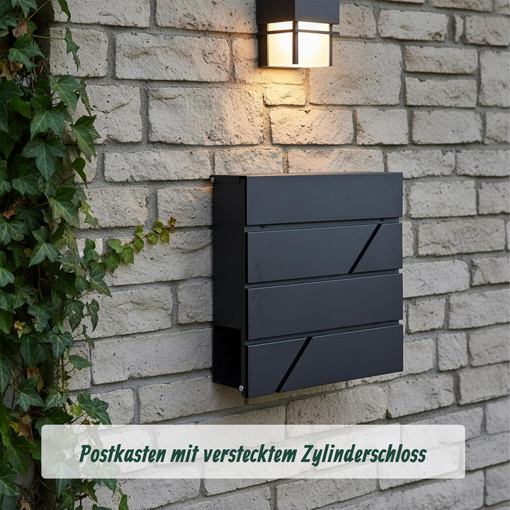 Relaxdays Briefkasten mit Zeitungsfach, HBT: 37 x 37 x 11 cm, DIN C4, wetterfest, 4 Schlüssel, Postk