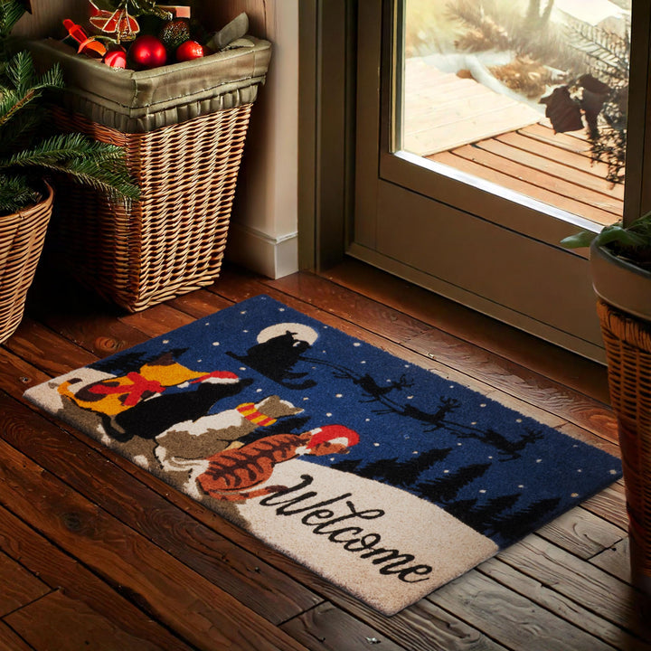 BRUBAKER Weihnachtsfussmatte mit Katzen - Welcome Fussmatte für Aussen und Innen - 45 x 75 cm Schmut