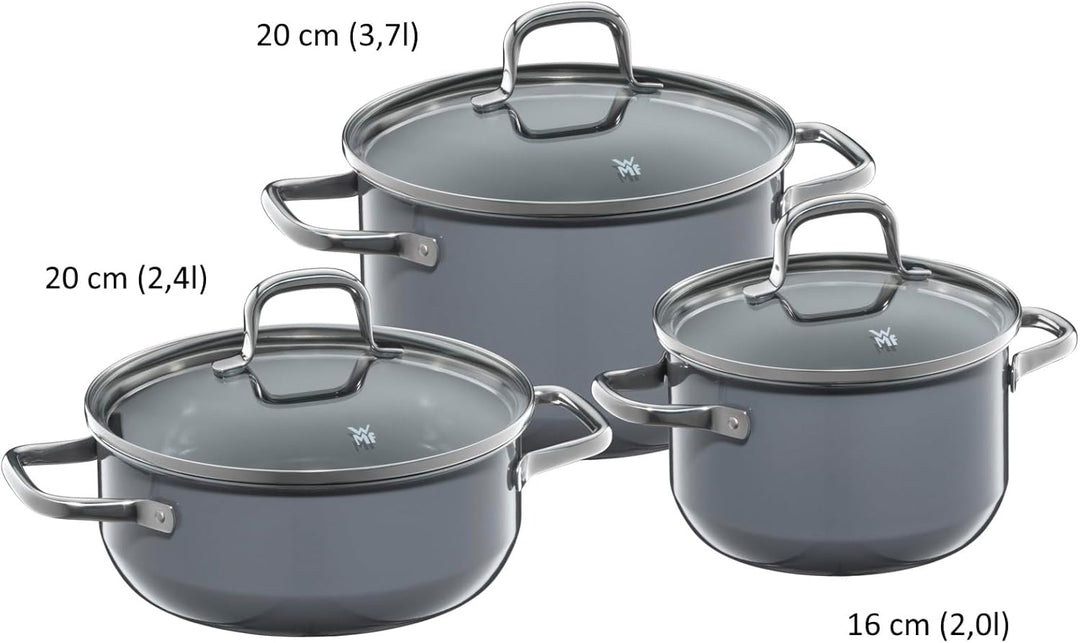 WMF Fusiontec Essential Topfset Induktion 3-teilig, Kochtopf Set mit Glasdeckel, Induktions Töpfe Se