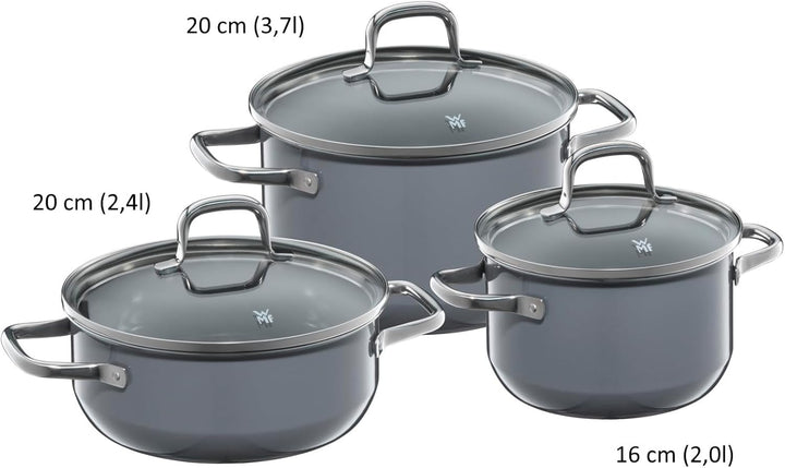 WMF Fusiontec Essential Topfset Induktion 3-teilig, Kochtopf Set mit Glasdeckel, Induktions Töpfe Se