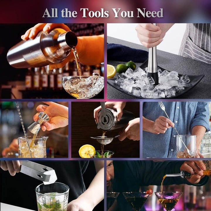 Perjoy 12pcs Cocktail Shaker mit Ständer, Rostfreie Stähle Cocktail Set Mit Doppelten Jigger, Einer