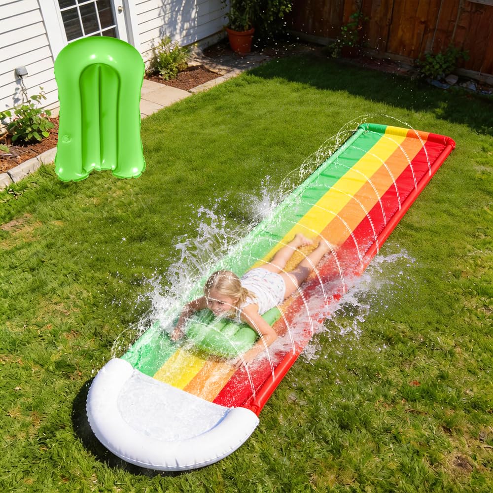 Wasserrutsche Garten für Kinder, 480x76 cm Aufblasbare Wasserrutsche mit Bodyboards, Single Watersli