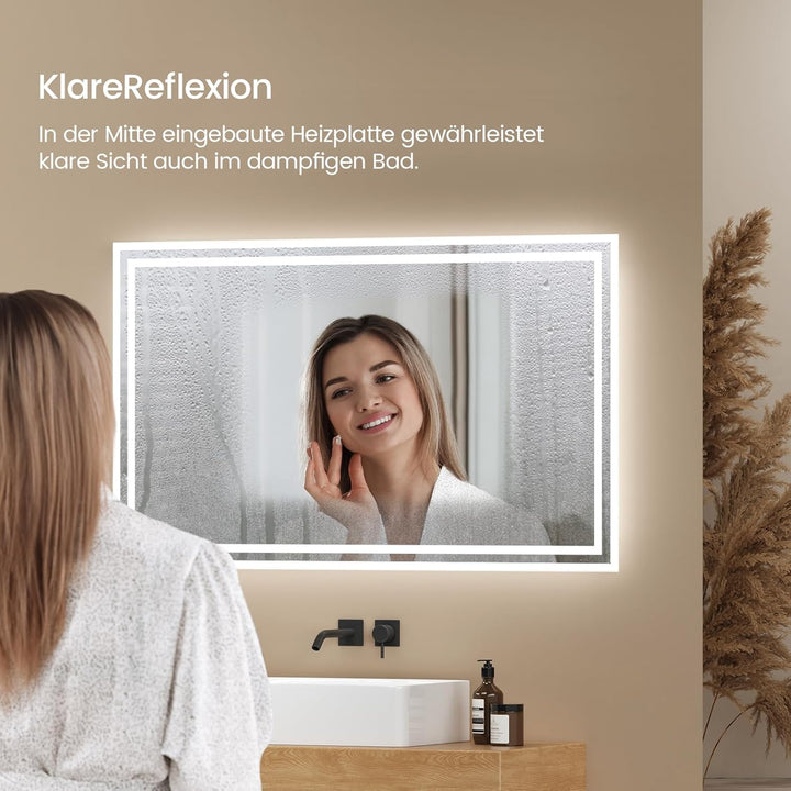 EMKE LED Badspiegel 100x60cm LED Badezimmerspiegel mit Beleuchtung Warmweisses Licht und Kaltesweiss