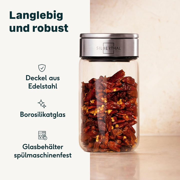 SILBERTHAL Gewürzglas 12er Set 300 ml Rund - mit Klickdeckel stapelbar - Vorratsglas mottensicher fü