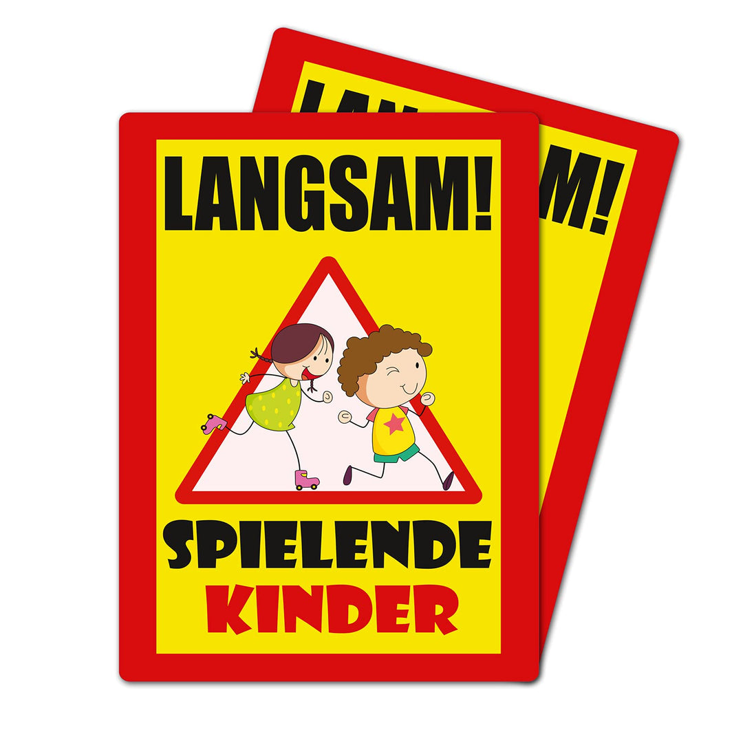 2 Stück XXL Langsam ! spielende KINDER Schild 30 x 40 cm aus stabiler PVC Hartschaumplatte 5mm mit U