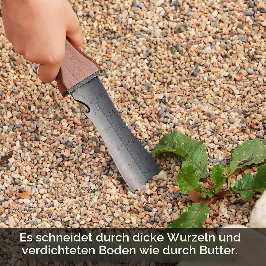 Restmo Hori Hori Gartenmesser, Doppelseitige Edelstahlklinge mit Sägezahnung, Tiefenskala &amp; Nylonsch