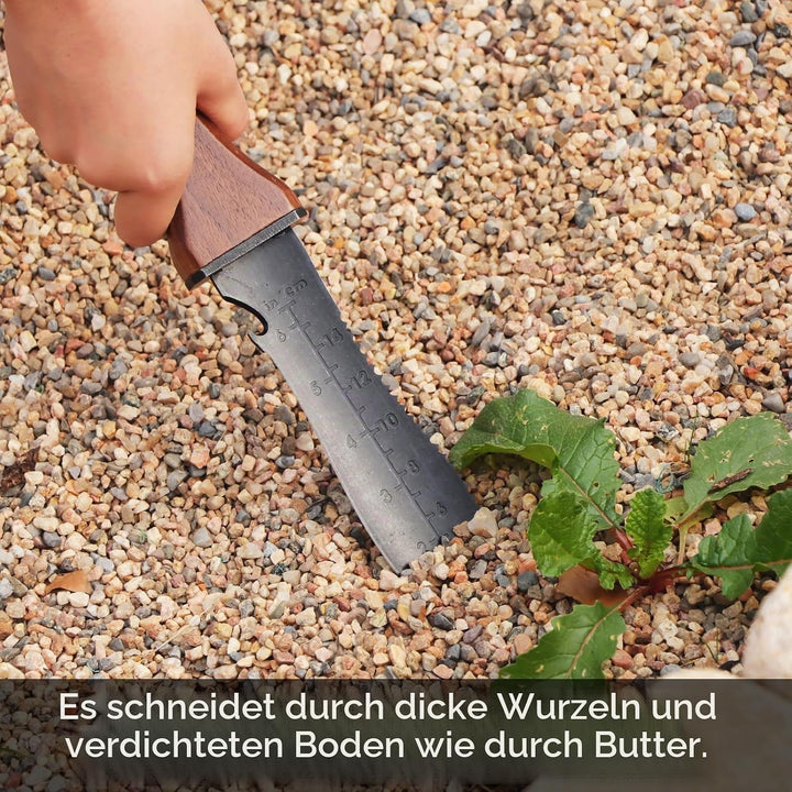 Restmo Hori Hori Gartenmesser, Doppelseitige Edelstahlklinge mit Sägezahnung, Tiefenskala &amp; Nylonsch