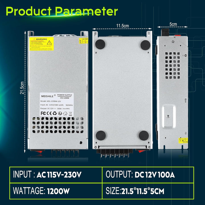 MEISHILE 12V 100A 1200W Netzteil Schaltnetzteile Stromversorgung AC to DC Transformator für LED Lich