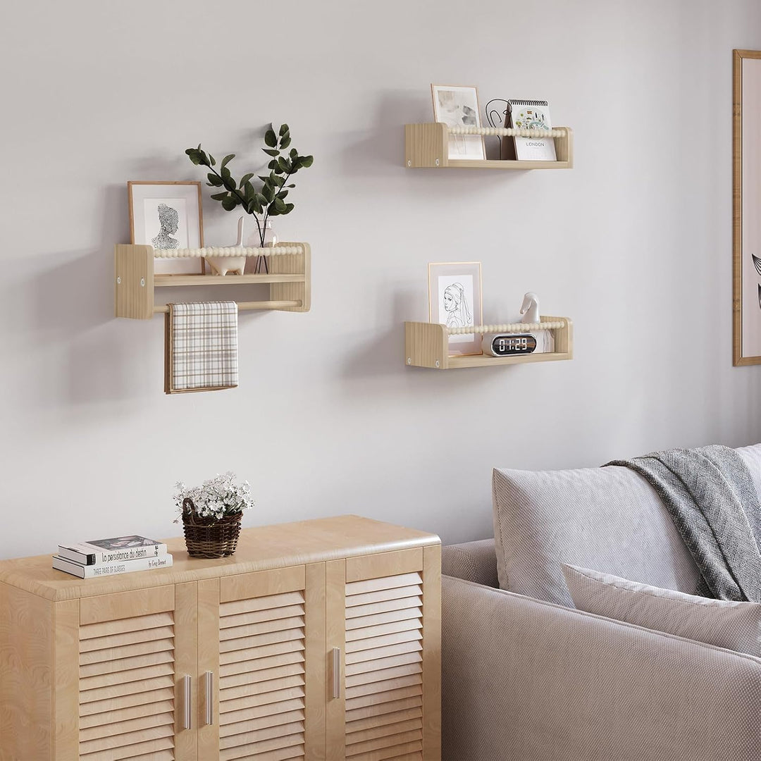 WOLTU 3er Set Kinder Bücherregal Wand, 40cm Wandregal Kinderzimmer, aus Massivholz, Hängeregal Schwe
