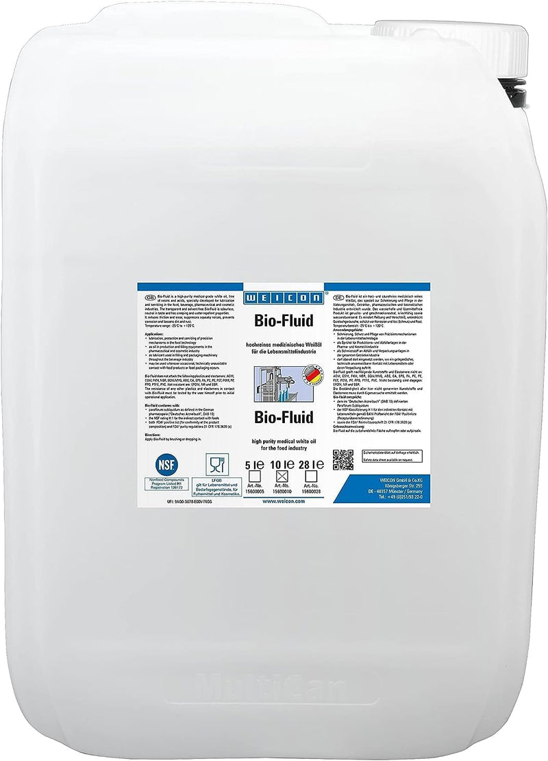 WEICON 15600010 Bio-Fluid 10 l Weissöl gegen Reibung Schmieröl wasserhell zur Schmierung, 10 Liter,