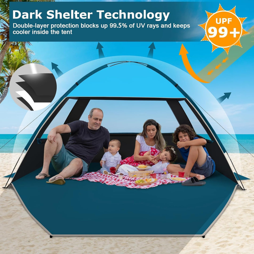 COMMOUDS Strandmuscheln, Tragbarer Strandzelt mit UV-Schutz 99+, Familie Sonnenzelt Strand mit 3 Mes