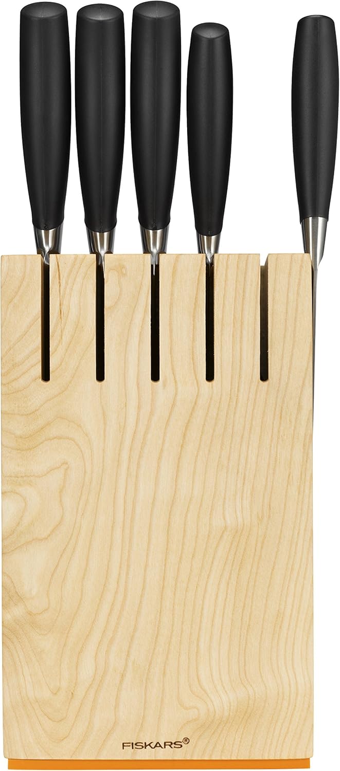 Fiskars Design-Messerblock mit 5 Messern, Breite: 14,5 cm, Höhe: 36 cm, Birkenholz, Functional Form+