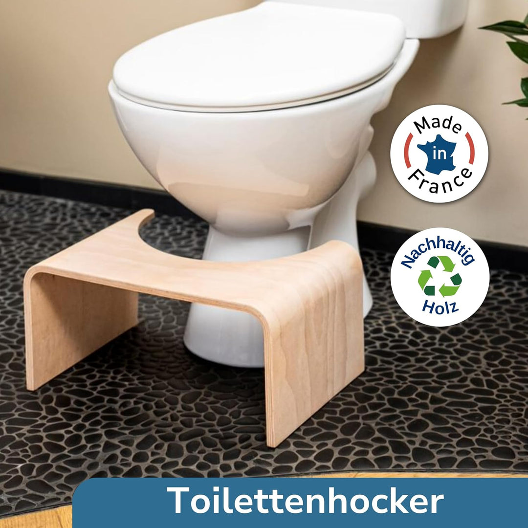 WELL CARE Physiologischer Toilettenhocker Holz - Made in France - WC Hocker - Ermöglicht hockende Po