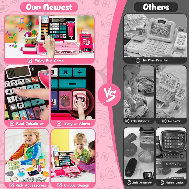 maysida Kinder Registrierkasse Spielzeug Playset, Kleinkind Prentend Play Store mit echtem Taschenre
