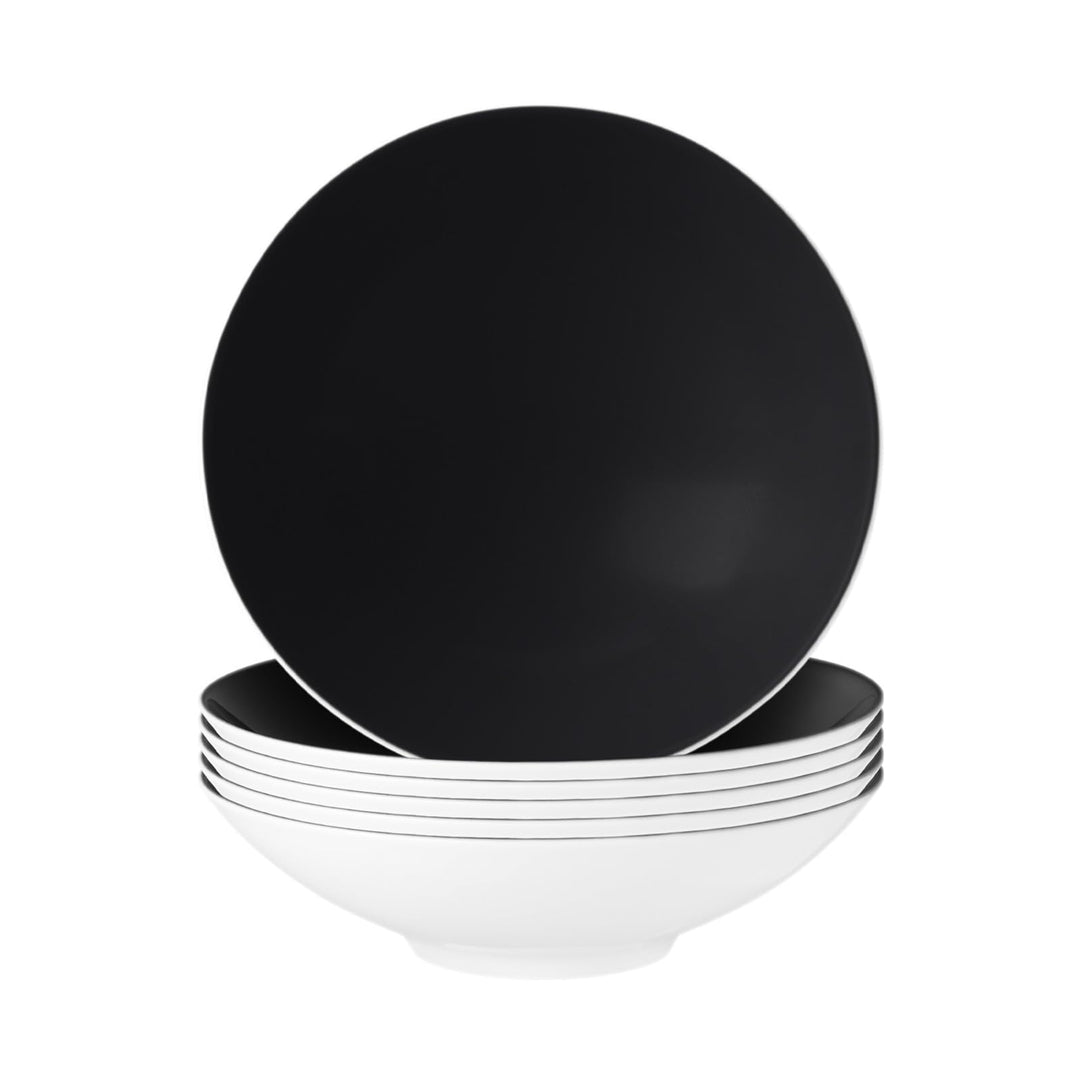 Seltmann Weiden Life Fashion Glamorous Black Suppenteller 6er Set, 20 cm, Tiefe Suppenschalen mit ei