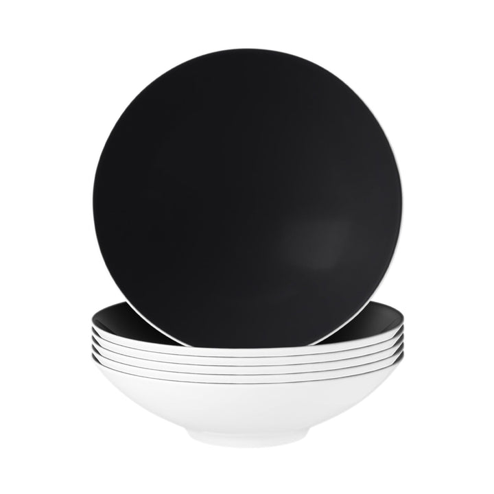 Seltmann Weiden Life Fashion Glamorous Black Suppenteller 6er Set, 20 cm, Tiefe Suppenschalen mit ei