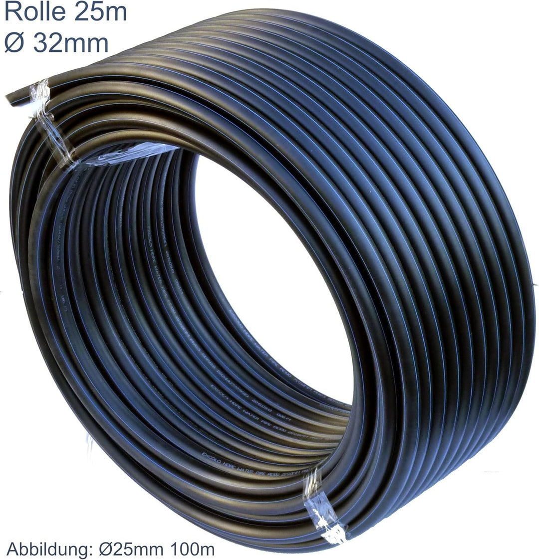 EXCOLO PE Rohr 32 mm x 25 Meter PE-HD Rohr Wasserrohr Wasser Leitung Kunststoffrohr Bewässerung Wass