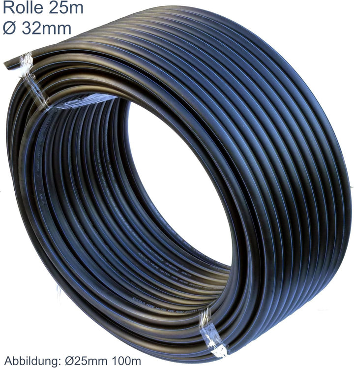EXCOLO PE Rohr 32 mm x 25 Meter PE-HD Rohr Wasserrohr Wasser Leitung Kunststoffrohr Bewässerung Wass
